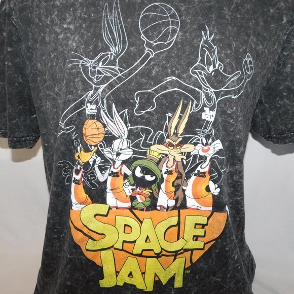 Space Jam A New Legacy Looney Tunes Black Acid Wash T Shirt Mens L - Picture 3 of 7